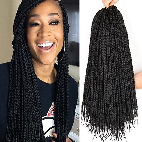 Color 1B (off black) 6Packs - 18 inch Crochet Box Braids Butter Blonde, Crochet Braids Hair, Medium Box Braids, Blonde Box Braids, Crochet Box Braids, Crochet Hair Extensions, Short Box Braids, Crochet Box, Colored Braids