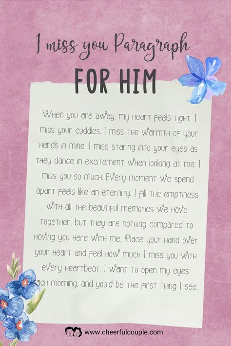 Cute Image of I Miss You Paragraph for Him - A love note for your husband or boyfriend Paragraph For Him, Paragraph For Boyfriend, Love Paragraphs, Love Paragraphs For Him, Cute Messages For Him, Love Paragraph, Boyfriend Scrapbook, Letter For Him