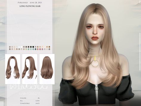 Sims 4 Wingssims Hair, Sims 4 Wings Hair, S4cc Hair, Long Flowing Hair, Ts4 Hair, Mod Hair, Cc Hair, Pelo Sims, Sims 4 Body Mods