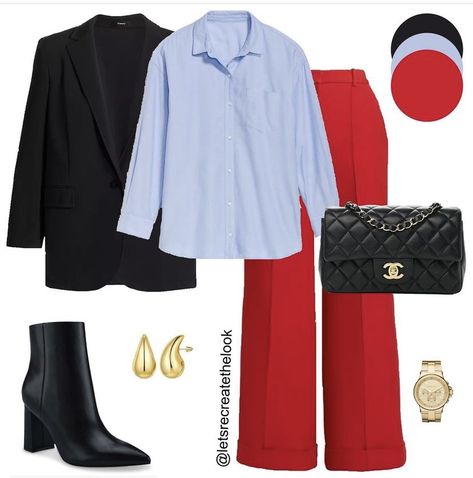 Outfit Pantalon Rojo, Red Pants Outfit, Outfit Ideas Everyday, Colour Blocking Fashion, Winter Pants Outfit, Stylish Outfits For Women Over 50, Look Casual Chic, Pants Outfit Casual, Business Casual Outfits For Work