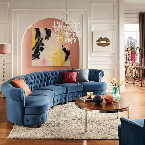 Willa Arlo Interiors Venuti 162'' Upholstered Sofa & Reviews | Wayfair Curved Chesterfield Sofa, Chesterfield Sofa Velvet, Velvet Chesterfield Sofa, Latest Sofa Designs, Living Room Sofa Design, Rolled Arm Sofa, Beautiful Sofas, Read A Book, Curved Sofa