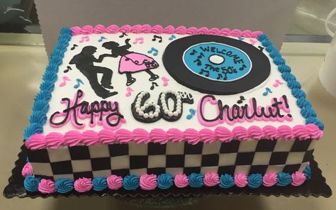 Rock And Roll Sheet Cake, 50s Themed Birthday Cake, 50s Cake, Grease Themed Parties, Rock And Roll Birthday, Music Cakes, Birthday Sheet Cakes, Sheet Cakes, Awesome Cakes