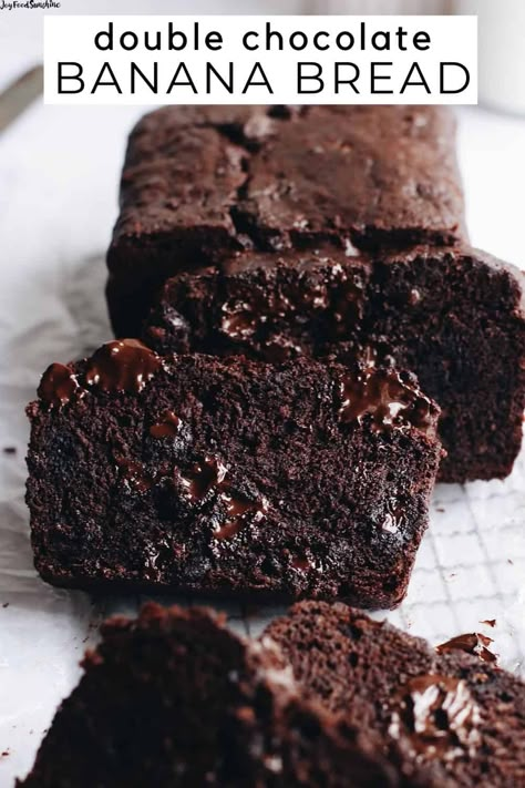 Health Sweets, Double Chocolate Banana Bread Recipe, Vegan Chocolate Banana Bread, Brownie Bread, Baking Activities, Double Chocolate Banana Bread, Banana Recipes Overripe, Bread Oil, Chocolate Banana Bread Recipe