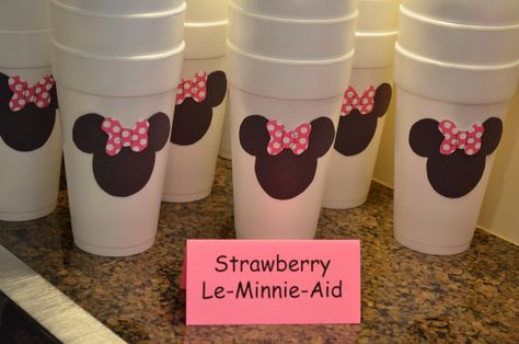 Could also do Strawberry milk. Minnie Mouse Birthday Party Ideas, Mickey Mouse Clubhouse Birthday Party, Minnie Mouse 1st Birthday, Minnie Birthday Party, Minnie Mouse Theme, Mickey Mouse Clubhouse Birthday, Mickey Mouse Birthday Party, Minnie Party, Mickey Party