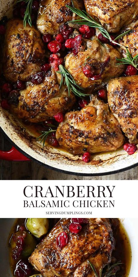 Cranberry Balsamic Chicken Holiday Chicken Recipes, Braised Chicken Recipes, Balsamic Chicken Thighs, Balsamic Chicken Recipes, Vinegar Chicken, Balsamic Glazed Chicken, Impressive Dinner, Cranberry Chicken, Pan Recipe