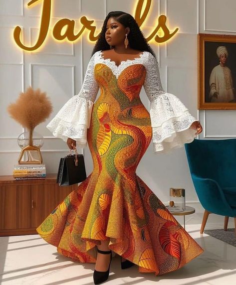 Unique Ankara Lace Styles For Women 2024 » YKM Media Ankara Lace Styles For Women, Lace Styles For Women, Ankara Lace Styles, Simple African Dresses, Fall Coats, Friday Vibes, Ankara Long Gown Styles, Modest Dresses Fashion, Traditional African Clothing