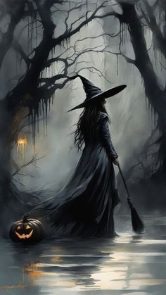 Photo Halloween, Witch Wallpaper, Baba Jaga, Witch Pictures, Fantasy Witch, Beautiful Witch, Halloween Artwork, A Broom, Halloween Painting