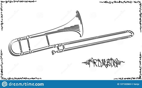 Trombone Drawing, Trombone Aesthetic, Trombone, Line Drawing, Drawing Sketches, Musical Instruments, Art Sketches, Musical, Graphic Design