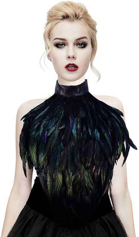 Black Feather Dress, Crow Costume, Feather Cape, Cape Shawl, Looks Pinterest, Wing Collar, Halloween Masquerade, Branded Scarves, Estilo Punk