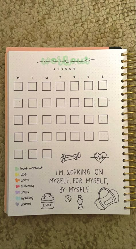 Workout Tracker Journal, Health Journal Ideas Fitness Planner, Bullet Journal Ideas Workout, Workout Log Bullet Journal, Exercise Bullet Journal, Gym Journal Ideas, Exercise Tracker Bullet Journal, Bujo Workout Tracker, Workout Bullet Journal