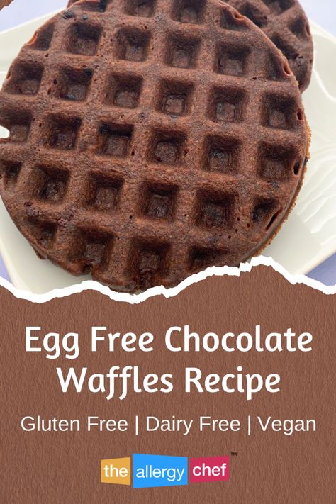 Chocolate chocolate chip egg free waffles by The Allergy Chef. Egg Free Waffle Recipe, Eggless Waffle Recipe, Chocolate Waffle Recipe, Chocolate Chip Waffles, Vegan Waffles, How To Make Waffles, Frozen Waffles, Chocolate Waffles, Waffles Recipe