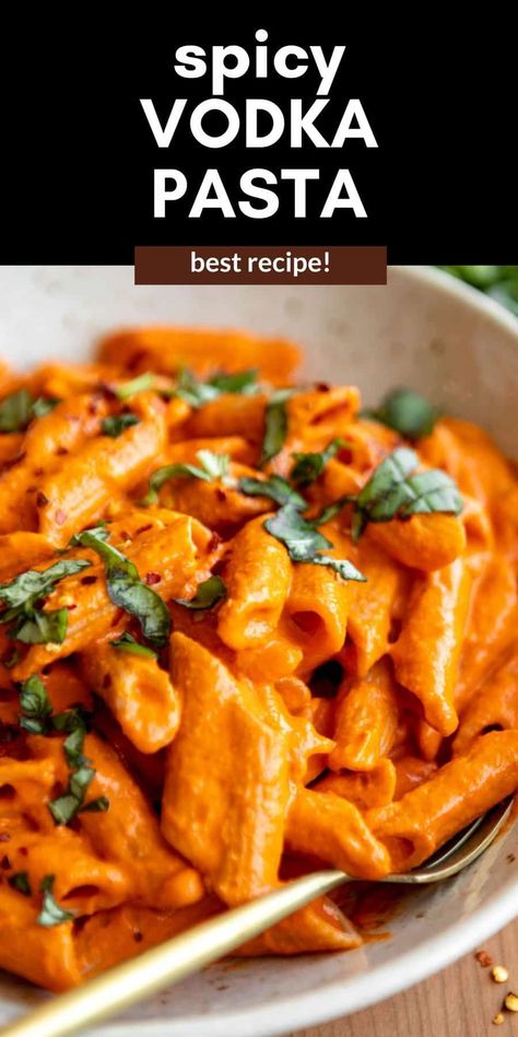 This easy spicy vodka pasta is a healthier take on the famous gigi hadid pasta. This vegan friendly pasta recipe is spicy, with roasted red peppers and perfect for an easy dinner. Spicy Vodka Pasta, Gigi Hadid Pasta, Hadid Pasta, Red Pepper Pasta Sauce, Quick Vegetarian Dinner, Red Pasta, Roasted Red Pepper Pasta, Dairy Free Pasta, Red Pepper Pasta