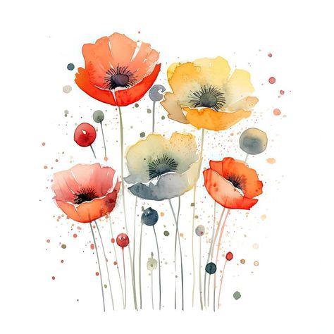 aquarelle coquelicot fleur. illustration ai génératif Poppy Illustration Simple, Red Flower Watercolor, Red Poppies Watercolor, Red Floral Watercolor, Water Colour Painting Flowers Red Poppies, Transparent Flowers, Watercolor Ideas, Painted Flowers, Flower Painting