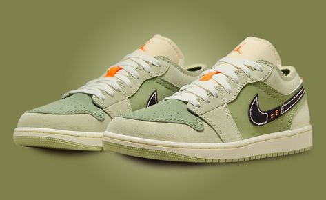 Jordan 1 Lows Green Toe, Air Jordan 1 Low Se Utility, Jordan 1 Low Light Olive, Green Air Jordans Low, Green Jordans Low, Olive Sneakers, Green Jordans, Air Jordan Low, Jordan Low