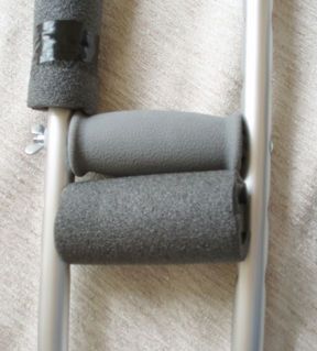 How to use pipe insulation to make cushy padding for crutches My husband is on crutches for the first time. His biggest complaint has been sore elbows from hitting himself with the back of the crutch. Padding seemed like it might help. Putting pipe insulation over the aluminum tubing spare the elbows and provides very cushy padding on the hand grips. Update: Sadly the cushy aspect of the hand grips is temporary. The insulation permanently squishes in time... but it's nice for a while (a w... Crutches Padding Diy, Crutches Diy, Sore Elbow, Crutch Pad, Sore Hands, Pipe Insulation, Diy Pool, Cloth Tape, Electrical Tape