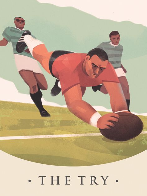 Vintage rugby, The Try, Martin Wickstrom Rugby Muscle, Rugby Illustration, Rugby Memes, Rugby Rules, Rugby Art, Rugby Poster, Rugby Vintage, Rugby Design, Art Advertising