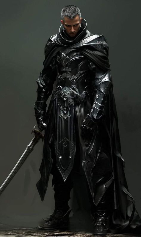 Knight Armor Design Male, Dark Paladin, Black Warrior, Black Armor, Black Mage, Shadow Warrior, Ange Demon, Knight Art, Knight Armor