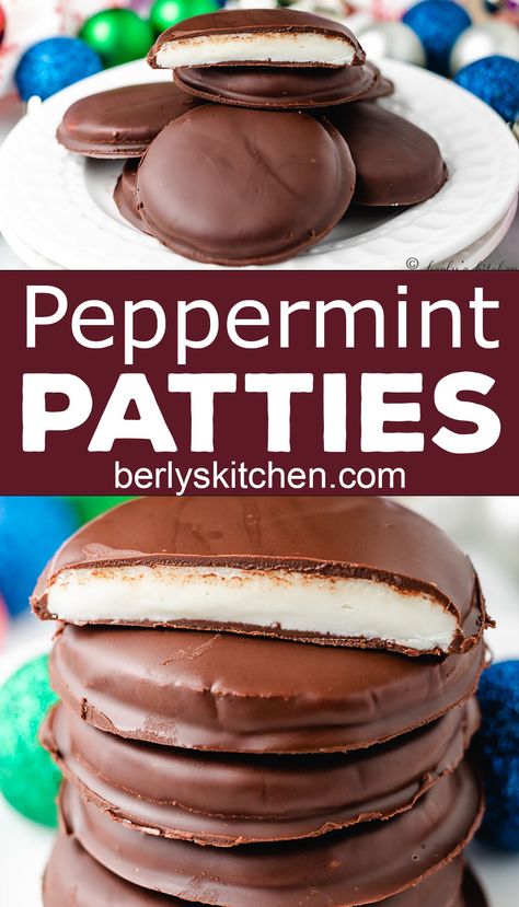 A simple peppermint patty recipe bursting with fresh mint flavor. This seasonal treat is sure to be a hit in your household. #berlyskitchen Peppermint Patties Recipe, Peppermint Patty Recipe, Mint Patties, Pepper Mint, Homemade Peppermint Patties, Patty Recipe, York Peppermint Patty, Peppermint Patty, Patties Recipe