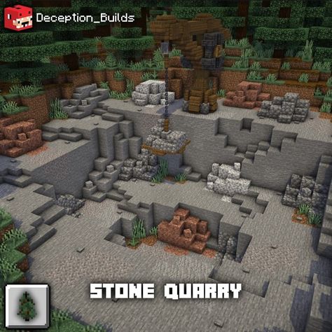 Minecraft Medieval Quarry, Minecraft Cave Castle, Minecraft Excavation Site, Minecraft Quarry Build, Minecraft Quarry Ideas, Minecraft Archeology Dig Site, Minecraft Stone Quarry, Mining Area Minecraft Ideas, Minecraft Smelting Area