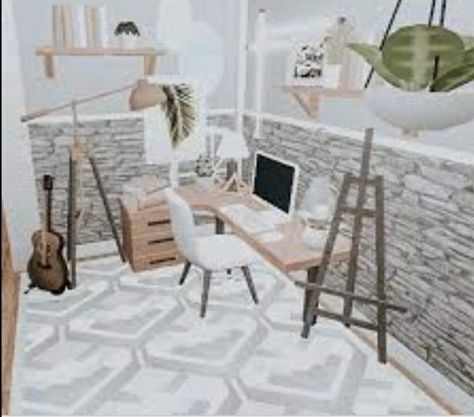 Bloxburg Homeschool Room Ideas, Bloxburg Reading Area, Desk Ideas Bloxburg, Makeup Desk Ideas, Vanilla Bedroom, Bedroom Marble, Aesthetic Bloxburg, Desk Idea, Modern Family House