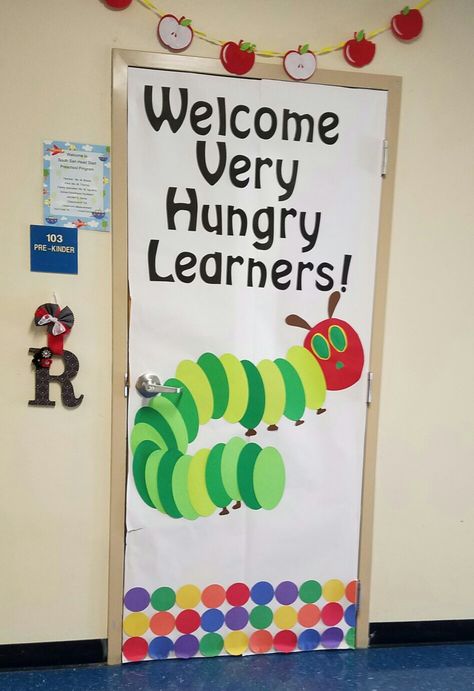 very hungry caterpillar door The Very Hungry Caterpillar Classroom Door, The Very Hungry Caterpillar Bulletin, Caterpillar Door Decoration, The Hungry Caterpillar Bulletin Board, Hungry Caterpillar Bulletin Board Ideas, The Very Hungry Caterpillar Door Decor, Very Hungry Caterpillar Door Decoration, Caterpillar Door Decorations Classroom, Hungry Caterpillar Decor