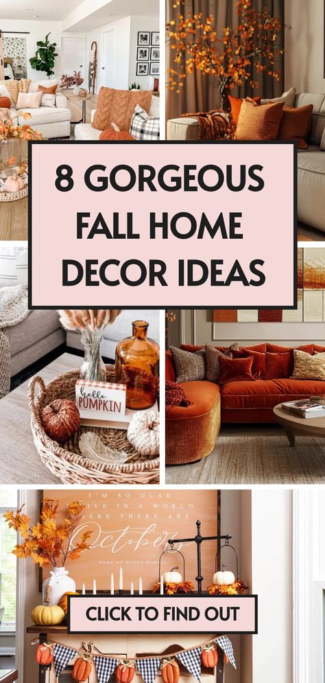 🍂 Looking for the latest trends in fall decor 2024? We’ve got 8 stunning fall decorations to help you create the perfect autumn atmosphere! Click to explore all the ideas. 🍁 Living Room Autumn Decor, Fall Home Aesthetic, Pinecone Centerpiece, Autumn Decor Ideas, Fall Artwork, Chunky Knit Throw Blanket, Orange Sofa, Winter Bedroom, Fall Candle Scents