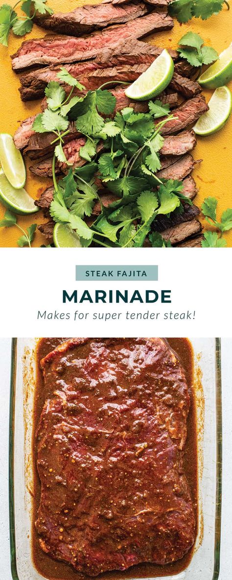 In less than 5 minutes you can whip up a delicious steak fajita marinade that will infuse your steak with salsa verde, fajita spices and a hint of lime! It's the perfect start to steak fajitas. Flank Steak Fajita Marinade, Steak Enchiladas, Beef Fajita Marinade, Steak Fajita Marinade, Flank Steak Fajitas, Marinade Flank Steak, Fajita Spices, Fajita Marinade, Steak Fajita Recipe