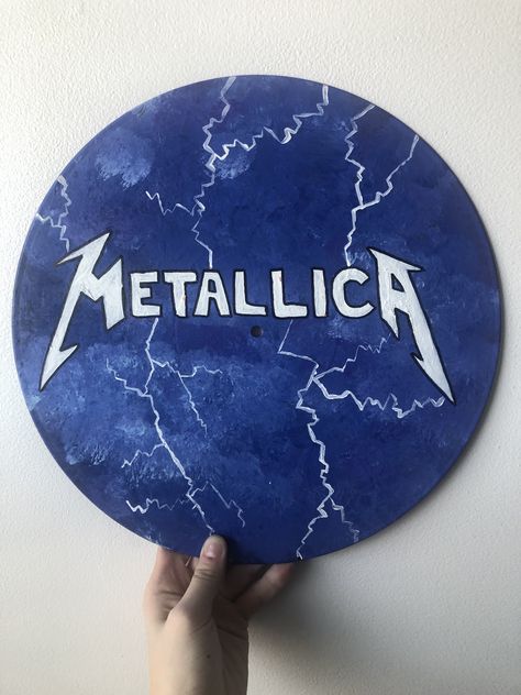 Painted Records Vinyl Music, Metallica Painting Ideas, Band Painting Ideas, Metallica Painting, Band Paintings, Painted Vinyl Records Wall Art, Metallica Vinyl, Vinyl Record Painting Ideas, Metallica Cd