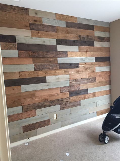 Stained Accent Wall, Stain On Pine, Pine Walls, Movie Room, Pallet Furniture, Stain Colors, Laundry Room, Boy's Room, Wood Wall