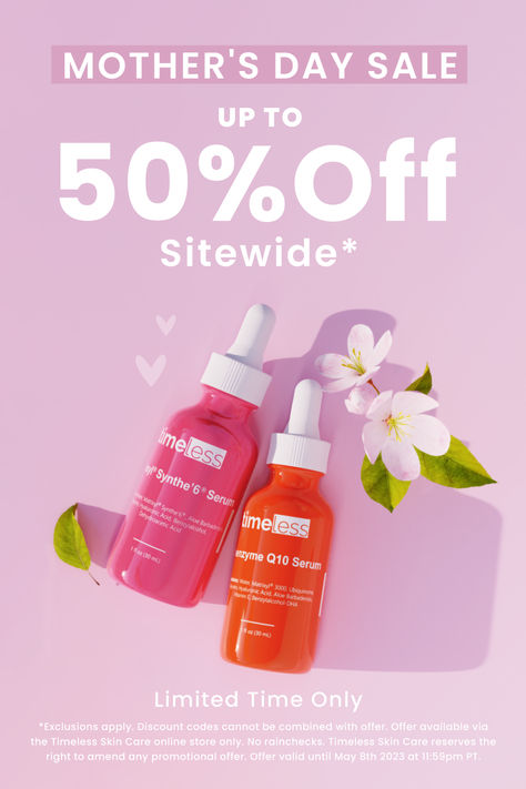 𝐔𝐩 𝐓𝐨 𝟓𝟎% 𝐎𝐟𝐟 𝐒𝐢𝐭𝐞𝐰𝐢𝐝𝐞* - Our Mother's Day Sale is Here!💖 Give mom the gift of clean skincare! No code needed.✨ *𝘛𝘦𝘳𝘮𝘴 & 𝘦𝘹𝘤𝘭𝘶𝘴𝘪𝘰𝘯𝘴 𝘢𝘱𝘱𝘭𝘺. 𝘖𝘧𝘧𝘦𝘳 𝘦𝘯𝘥𝘴 𝘔𝘢𝘺 𝟾𝘵𝘩. Sale Ads, Mothers Day Sale, Sitewide Sale, Best Mothers Day Gifts, No Code, Mothers Day Gifts, Best Mother, Clean Skincare, Active Ingredient