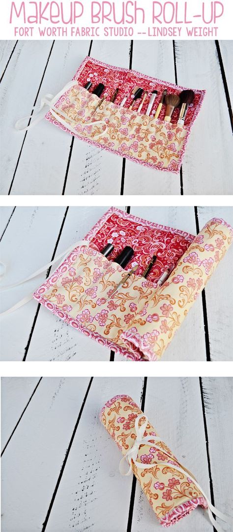 Makeup Brush Roll-Up Tutorial - Fort Worth Fabric Studio -- Lindsey Weight Diy Crochet Hook, Makeup Brush Roll, Diy Makeup Storage, Makeup Brush Storage, Sew Ins, Brush Roll, Makeup Tricks, Makeup Brush Holders, Storage Diy