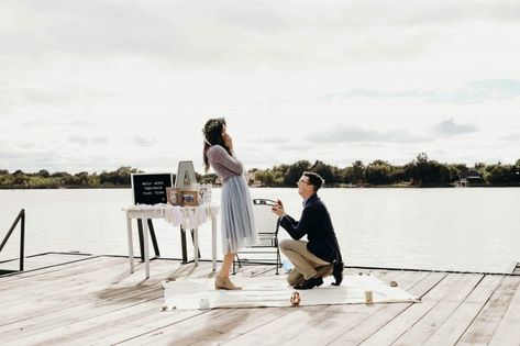 Proposal Ideas Abilene, Texas on a dock by the lake Proposal Dock Ideas, Lakeside Proposal Ideas, Dock Proposal Ideas, Lake Dock Proposal Ideas, Lake Proposal, Dock Proposal, Proposal Ideas Lake, Lake Doc Proposal, Proposal By The Lake