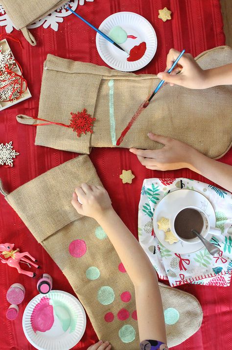 Christmas Eve Traditions. We love to decorate stockings on Christmas eve. It's always fun to see what everyone comes up with!  #christmas #christmastraditions #christmasideas #christmasideasforkids #persialou Decorate Stockings, Stocking Decorating, New Christmas Traditions, Christmas Stocking Decorations, Decorated Stockings, Decorate Christmas, Christmas Eve Traditions, Winter Holiday Crafts, Diy Stockings