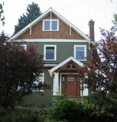 Exterior Home Color Schemes, Green Siding, Cedar Shakes, Shingle Siding, Craftsman Exterior, House Color Schemes, Exterior Paint Colors For House, Exterior Makeover, Shutters Exterior