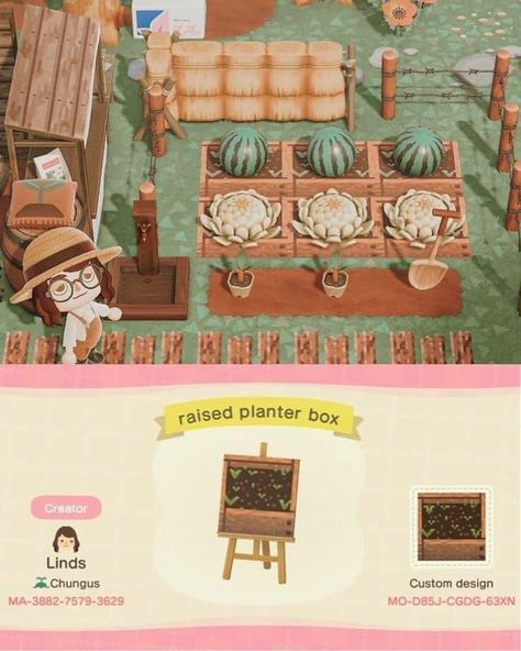 Animal Crossing Garden Codes, Box Garden Ideas, Planter Box Garden, Cottagecore Animal Crossing, Motif Acnl, Acnh Cottagecore, Raised Planter Boxes, Box Garden, Animal Crossing 3ds