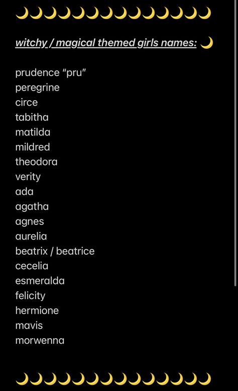 witchy / magical themed girls names! 🧙🏼‍♀️ Witchy Names Mystic, Witch Names Ideas Girl, Names That Mean Crow, Witch Coven Names, Tumblr Names Ideas, Witchy Last Names, Mysterious Last Names, Witchy Username Ideas, Witch Names And Meanings