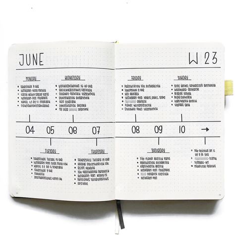 weekly timeline Bullet Journal Weekly Spread Layout, Easy Journal, Minimalist Bullet Journal, Bullet Journal Weekly Layout, Bullet Journal Minimalist, Bullet Journal 2020, Bullet Journal Weekly, Journal Weekly, Bujo Planner