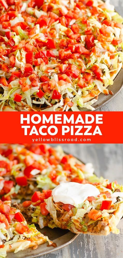 Pizza Dinner Recipes, Homemade Taco Pizza, Taco Pizza Recipe, Taco Pizza Recipes, Mexican Flavors, Pizza Dinner, Salsa Recipes, Taco Pizza, Pizza Recipes Homemade