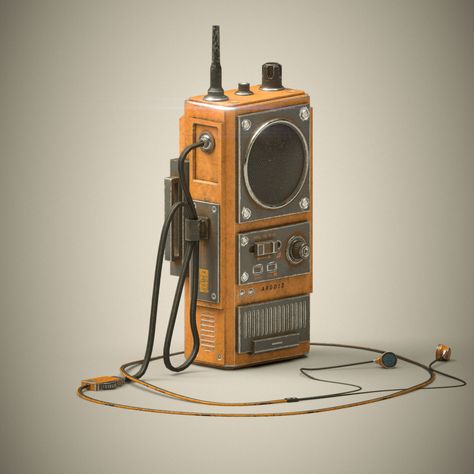 Casette Futurism Concept Art, Scifi Props Concept Art, Radio Reference, Futuristic Radio Design, 3d Drawing Tutorial, Art Deco Radio Station, Post Apocalyptic City, 80s Radio Station, Sci Fi Props