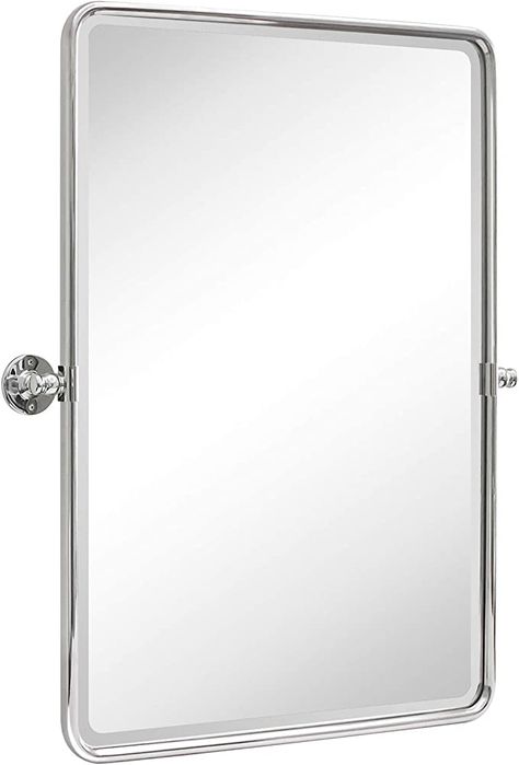 Amazon.com: TEHOME 27 x 35'' Farmhouse Chrome Metal Framed Pivot Rectangle Bathroom Mirror Tilting Beveled Vanity Mirrors for Wall : Everything Else Pivot Bathroom Mirror, Rectangle Bathroom Mirror, Pivot Mirror, Rectangle Bathroom, Silver Bathroom, Farmhouse Mirrors, Vanity Wall Mirror, Vanity Mirrors, Waterfall Faucet