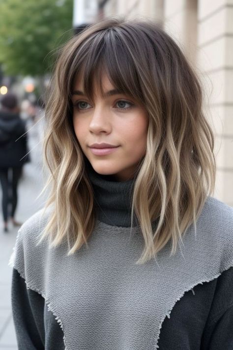 Fall 2024 Hair Cuts Medium, Haircut For 30s Woman, Balayage Hair Curtain Bangs, Messy Long Bob Hairstyles, Current Hairstyles 2024, Hair Trends 2024 Fall, Hair Colour Trend 2024, Trendy Hairstyles 2024, Hair 2024 Trends