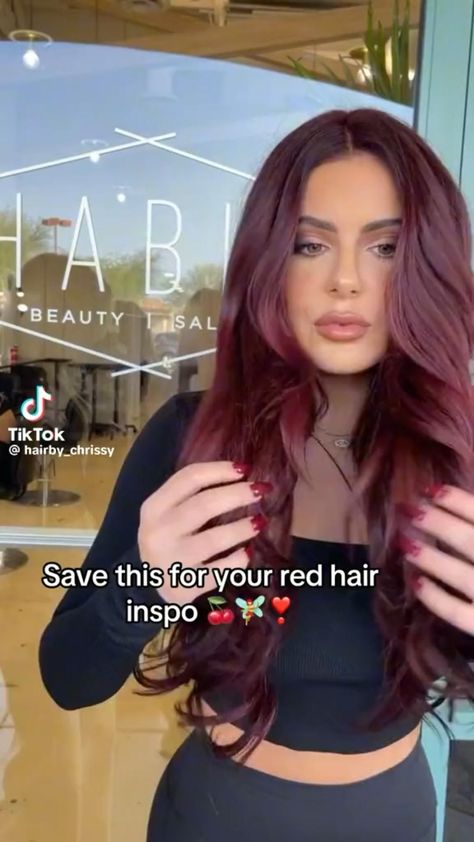 Burgundy Hair With Highlights, Wine Red Hair Color, Cherry Cola Hair Color, Balyage Long Hair, Cherry Cola Hair, Color Block Hair, Wine Hair Color, Red Hair Looks, Cherry Red Hair