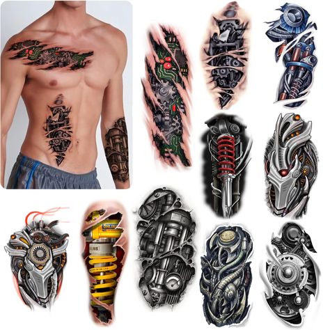 ROARHOWL Very cool machine 3D realistic fake tattoos wound robot makeup Temporary Tattoos for men women (Design 5) Robotic Arm Tattoo, Robot Makeup, Robot Tattoo, Realistic Fake Tattoos, Mechanic Tattoo, Large Temporary Tattoos, Ancient Tattoo, Arm Temporary Tattoos, Temporary Tattoo Sleeves