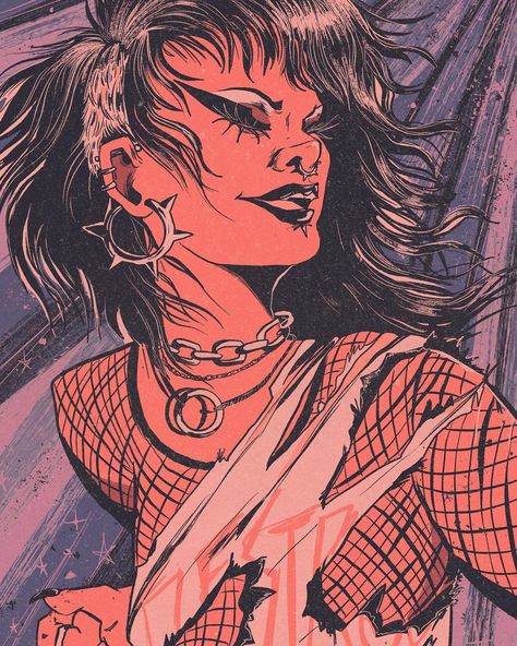 Goth Art Prints, Goth Love Art, Punk Painting Ideas, Trad Goth Art, Punk Pfp Aesthetic, Goth Drawings Sketch, Punk Band Aesthetic, Punk Oc Art, Goth Aesthetic Art