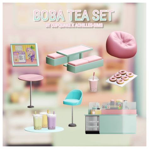 Sims 4 Cc Clutter Items, Sims 4 Cc Boba Tea, Bubble Tea Cc Sims 4, Sims 4 Bubble Tea Shop Cc, Sims 4 Boba Cc, Sims 4 Shopping Cc, Cute Sims 4 Cc Furniture, Sims 4 Ui Color, Sims 4 Wonderful Whims