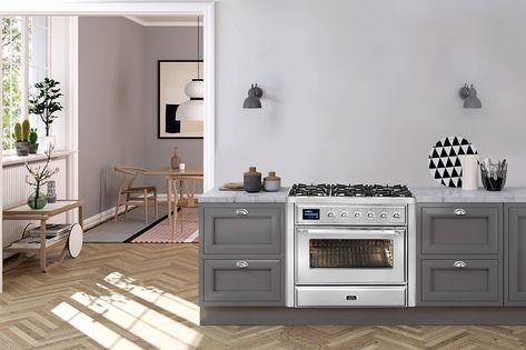 ILVE’s freestanding oven is designed to be a talking point. Functional and striking, it’s the perfect addition to a kitchen that needs a little extra Oven In Kitchen, Freestanding Oven, Kitchen Centerpiece, Freestanding Cooker, Domestic Appliances, Luxury Furniture Brands, Contemporary Furniture Design, Built In Ovens, Furniture Styles