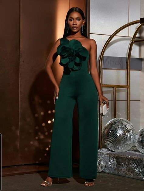 Women's Elegant emerald green one shoulder flower design jumpsuit   Affiliate link Classy Jumpsuit Outfits Wedding, Jumpsuit Outfit Wedding Guest, Jumpsuit Outfit Wedding, Classy Jumpsuit Outfits, Style For Wedding, Jumpsuit For Wedding Guest, Classy Jumpsuit, Jumpsuit Style, Nigerian Men Fashion