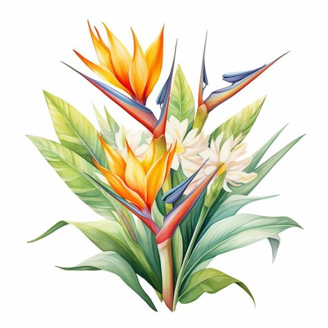 Bird Of Paradise Watercolor, Paradise Flowers, Birds Of Paradise Flower, Asian Painting, Bird Of Paradise, Digital Art Design, Digital Watercolor, Watercolor Bird, Birds Of Paradise