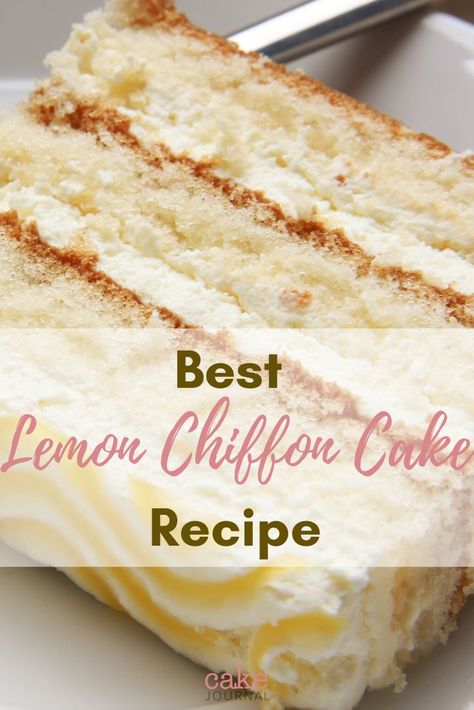 This Lemon Chiffon Layer Cake is a recipe out of a very old cookbook that my grandmother left to me. The cake is light and airy – with a not-too-sweet whipped cream frosting and filled with creamy delicious Lemon Curd. Lemon Cream Cake Filling, Lemon Cake Whipped Cream Frosting, Double Layer Lemon Cake, Cake Not Too Sweet, Lemon Cake With Whipped Cream Frosting, Not Too Sweet Cake Recipes, Lemon Curd Angel Food Cake, Chiffon Cake Flavors, Angel Food Cake Filling