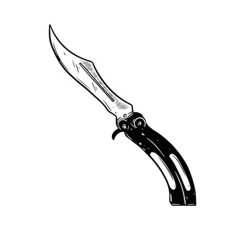 Knife Art Drawing, Pocket Knife Drawing, Butterfly Knife Drawing, Butterfly Knife Tattoo, Anime Knife, White Background Tattoo, Draw Knife, Background Tattoo, Feminist Tattoo